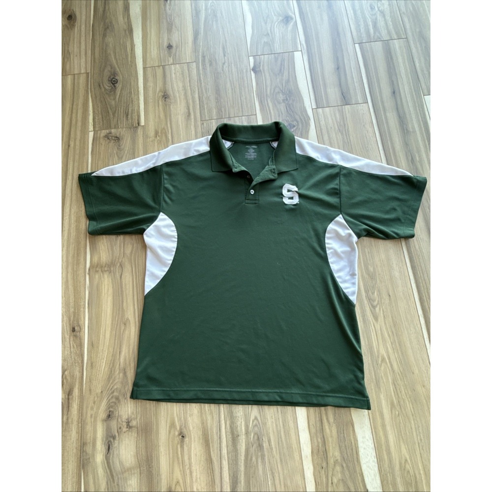Michigan State MSU Spartans Polo‎ Shirt Men's Size L Green White Golf Football